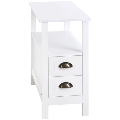 Table d'appoint étroite avec 2 tiroirs et étagère
