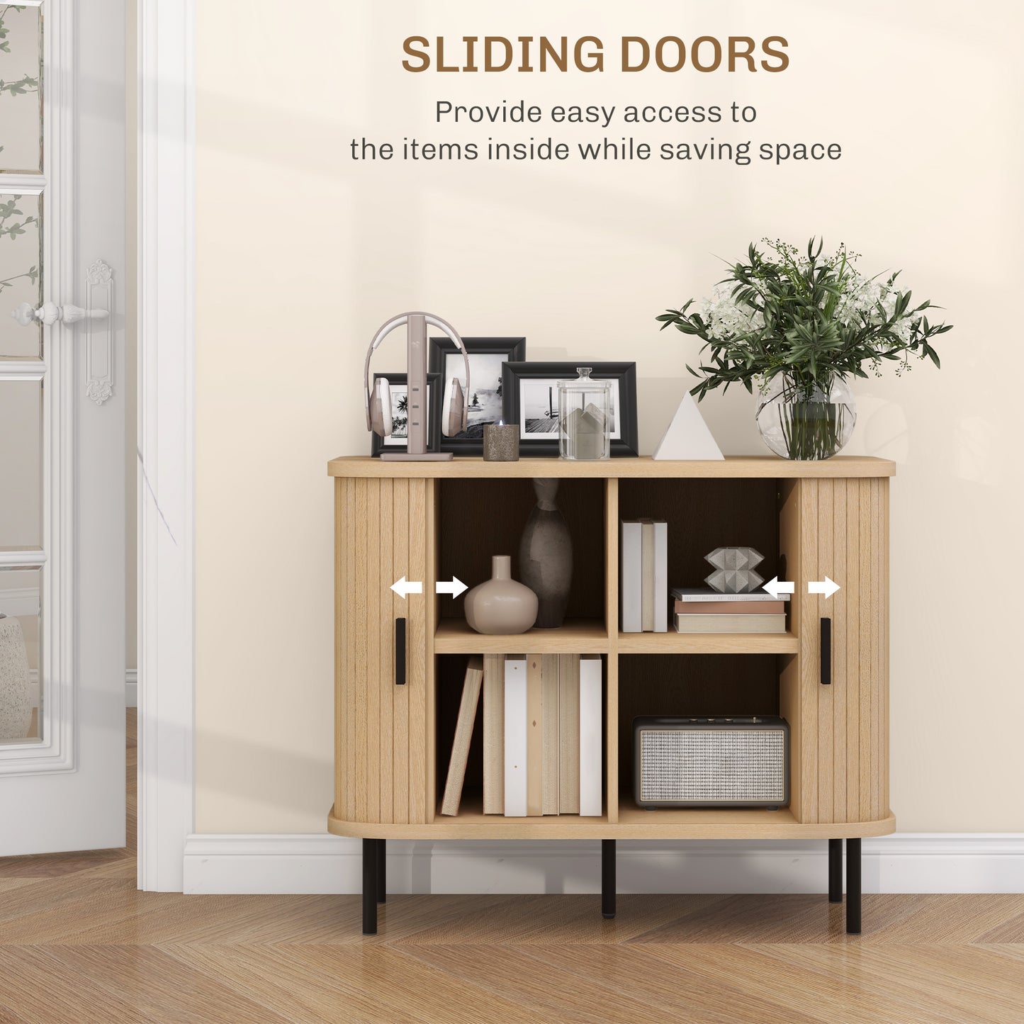 Buffet bahut nordique portes lamelles pieds métalliques