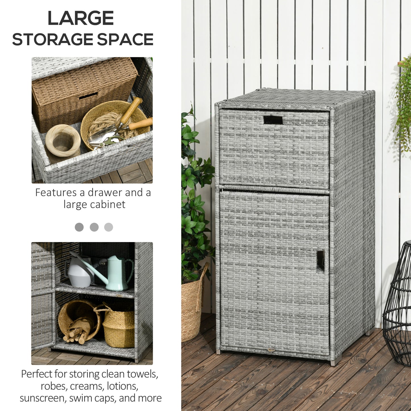 Armoire rangement patio rotin avec tiroir porte-serviettes