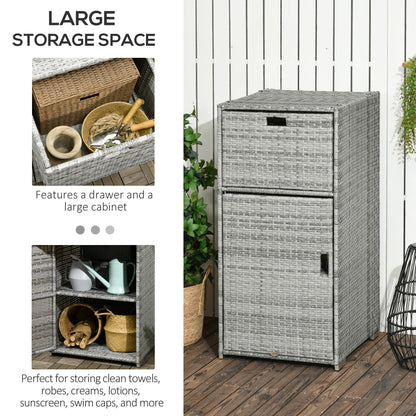 Armoire rangement patio rotin avec tiroir porte-serviettes