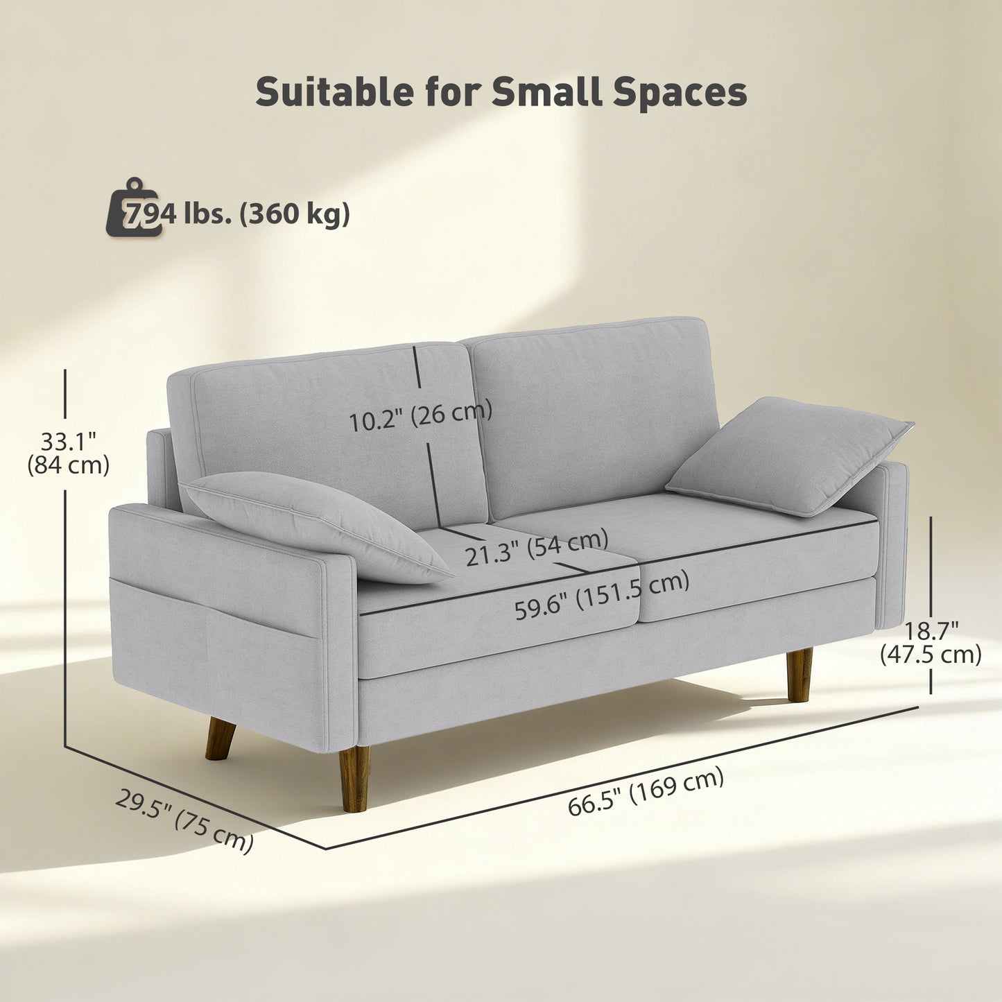 Canapé 3 places velours avec ressorts et coussins