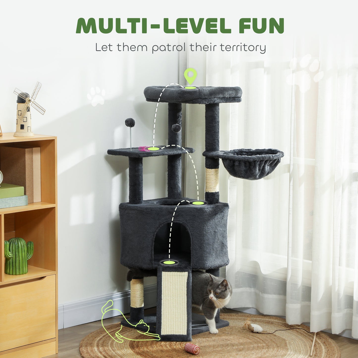 Arbre à chat multi-niveaux avec condo et hamac 119 cm