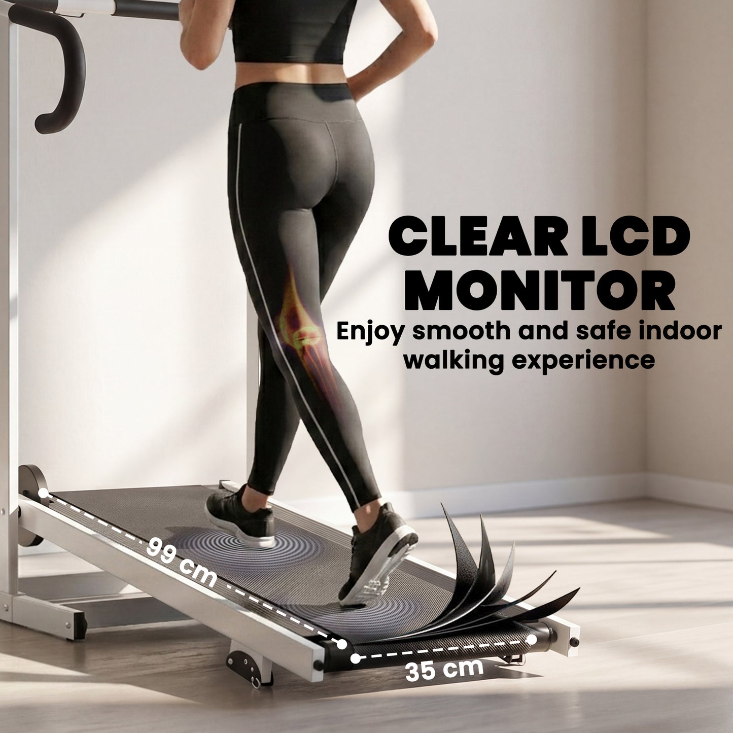 Tapis de marche pliant inclinable avec barre et écran LCD