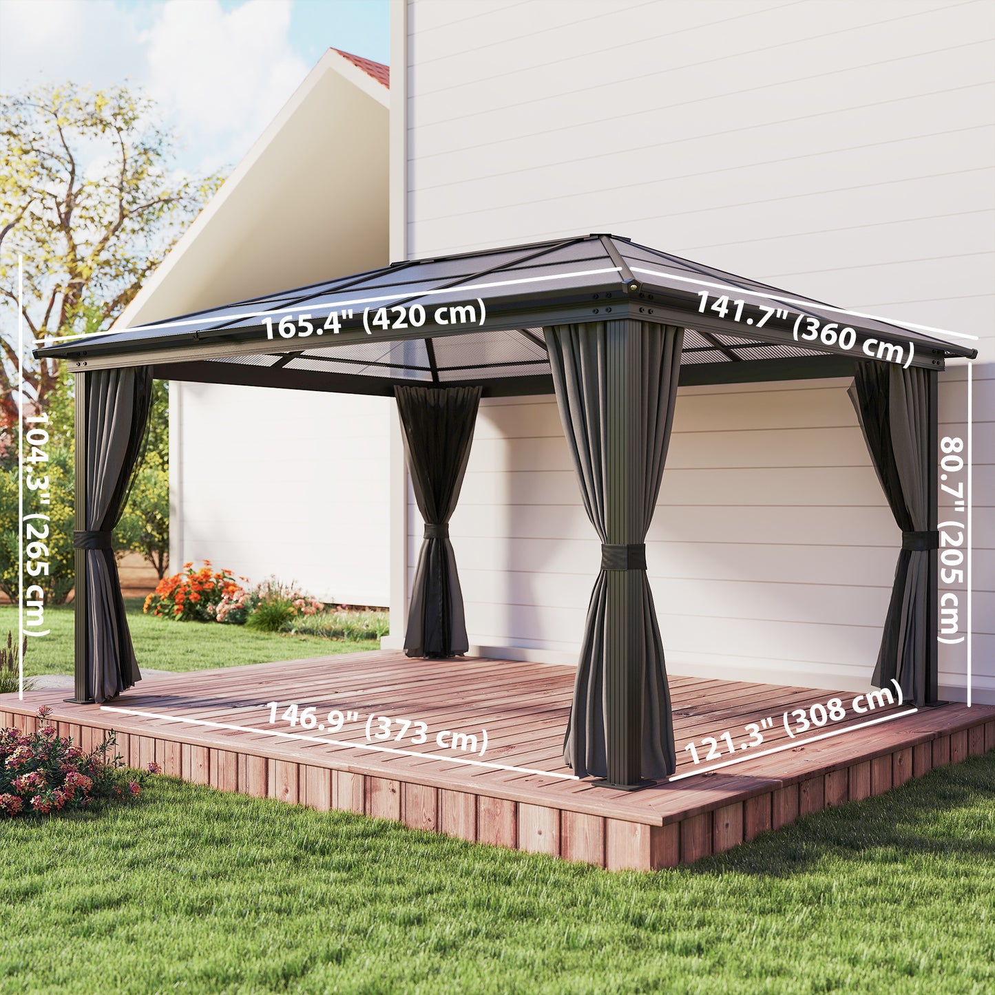 Gazebo à toit rigide polycarbonate 305 x 365 cm
