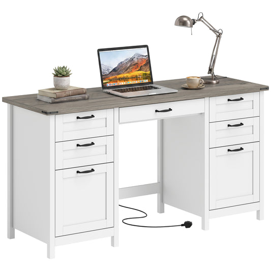 Bureau d'ordinateur avec sept tiroirs et station de recharge