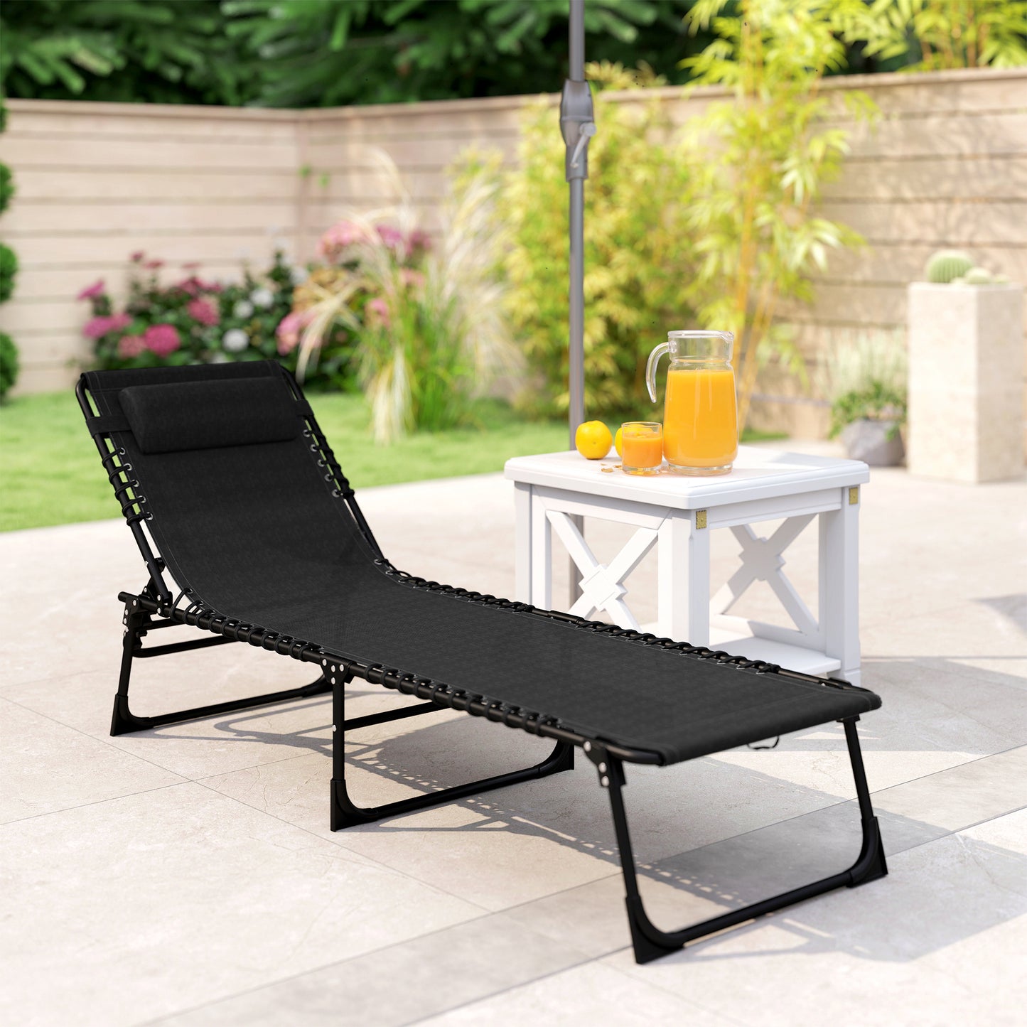 Chaise longue pliante réglable 4 positions avec appui-tête