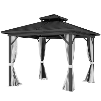 Gazébo toit rigide 3x3,7m double niveau moustiquaire