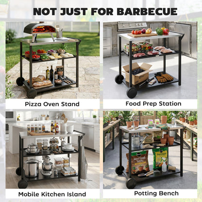 Chariot BBQ mobile 3 tablettes acier inoxydable