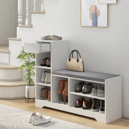Banc de rangement à chaussures avec tiroir et 6 tablettes