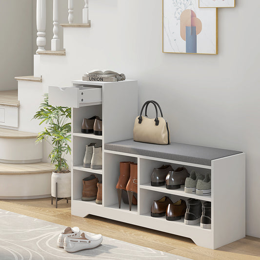 Banc de rangement à chaussures avec tiroir et 6 tablettes