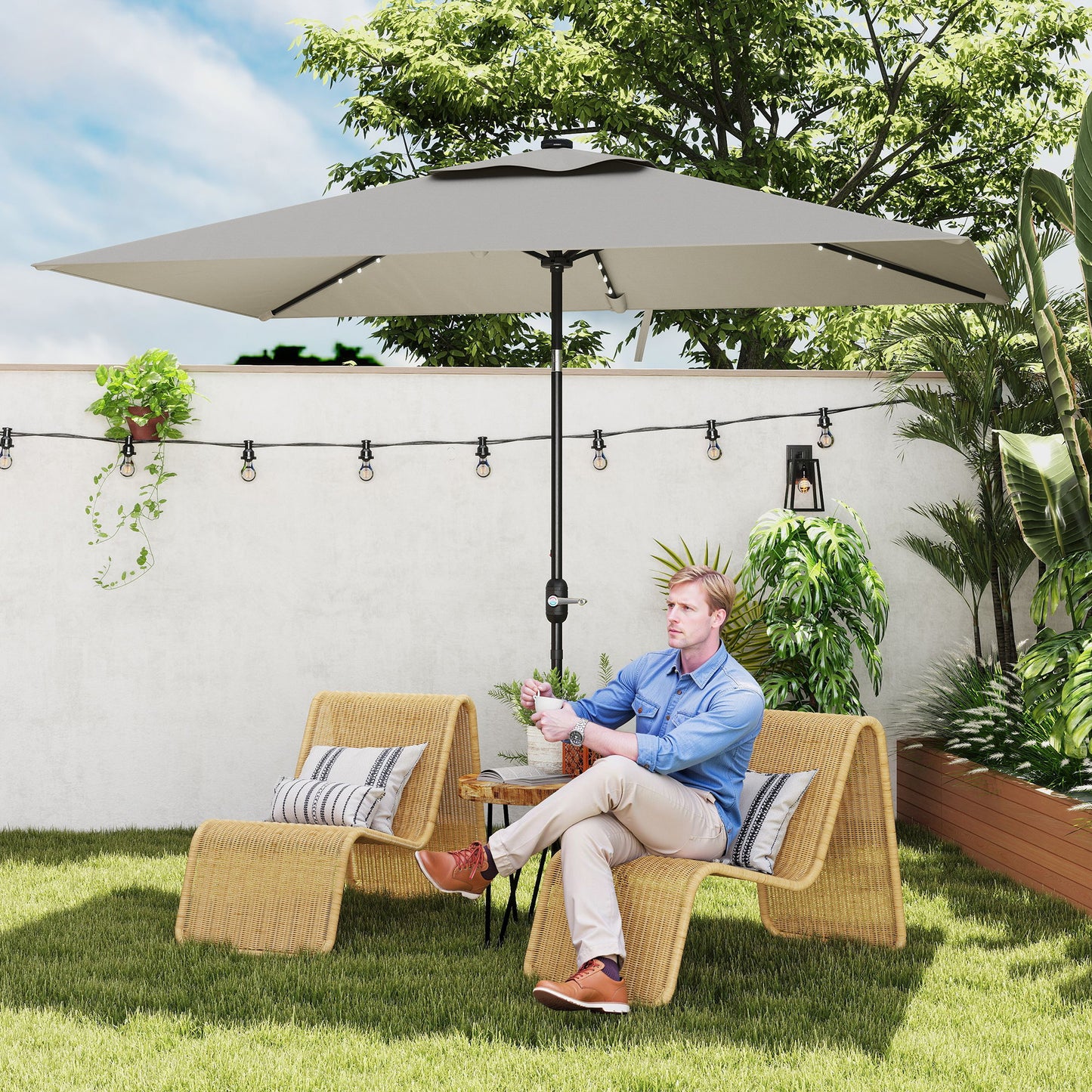 Parasol rectangulaire 6' x 10' avec éclairage LED solaire