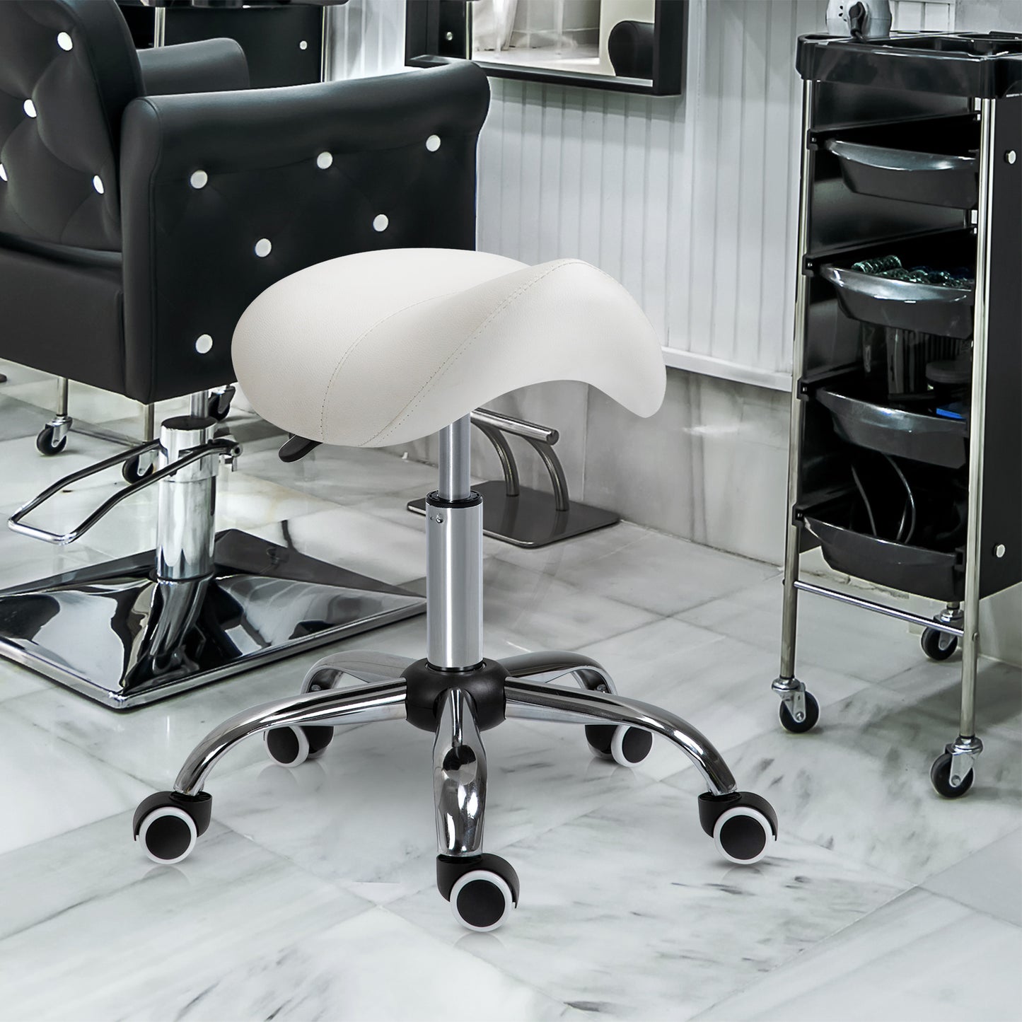 Tabouret selle ergonomique à roulettes réglable