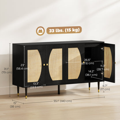 Buffet de rangement style bohème en rotin 140 x 38 x 79 cm