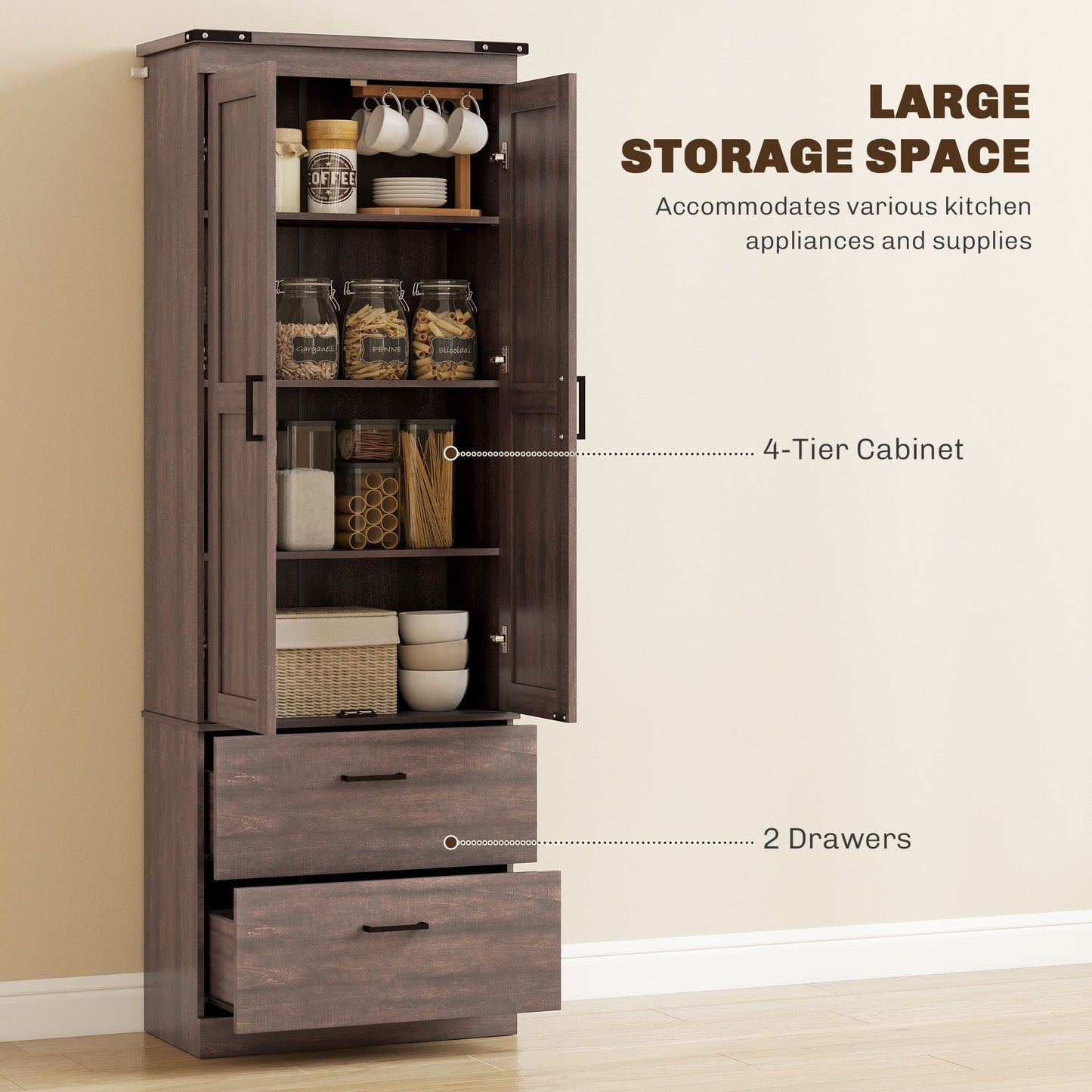 Armoire de cuisine haute 4 niveaux avec tiroirs