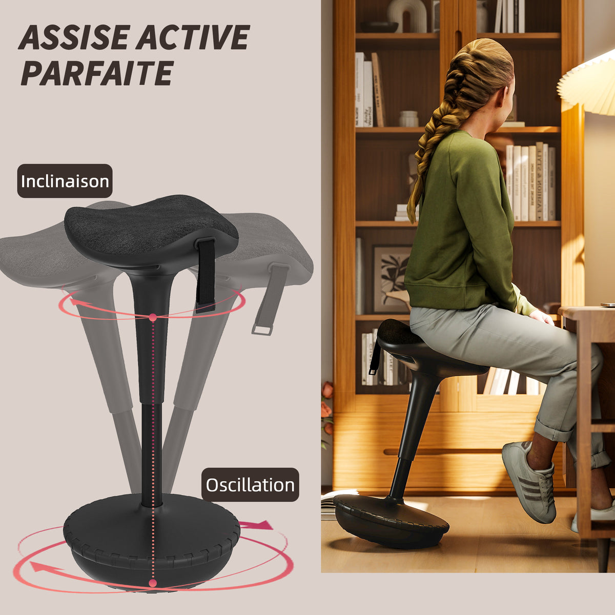 Tabouret de bureau ergonomique réglable