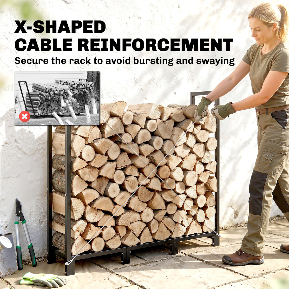 Support à bois de chauffage réglable en acier