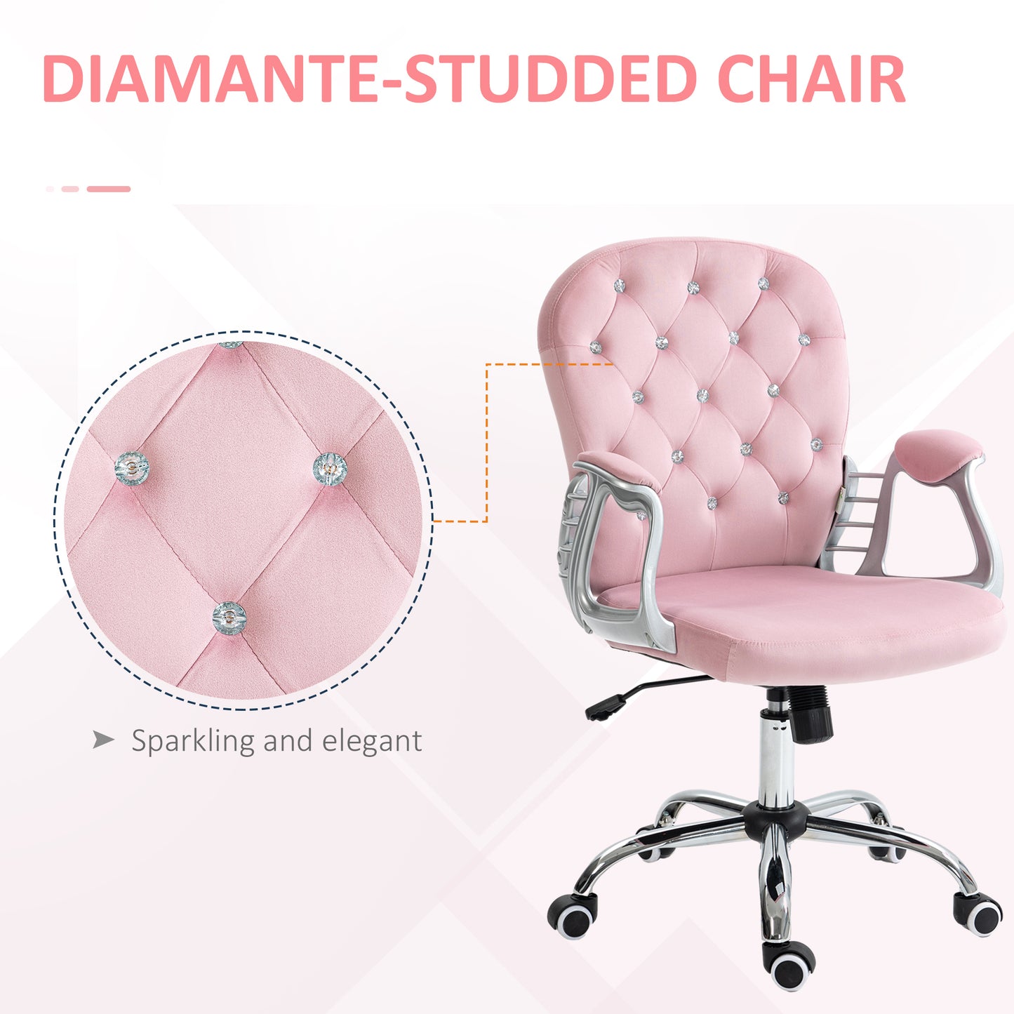 Chaise de bureau capitonnée cuir synthétique cristaux décoratifs