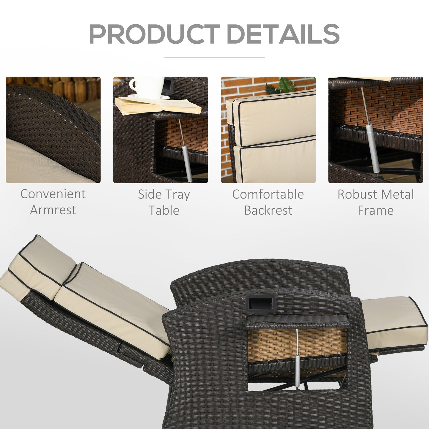 Chaise longue inclinable rotin avec dossier ajustable