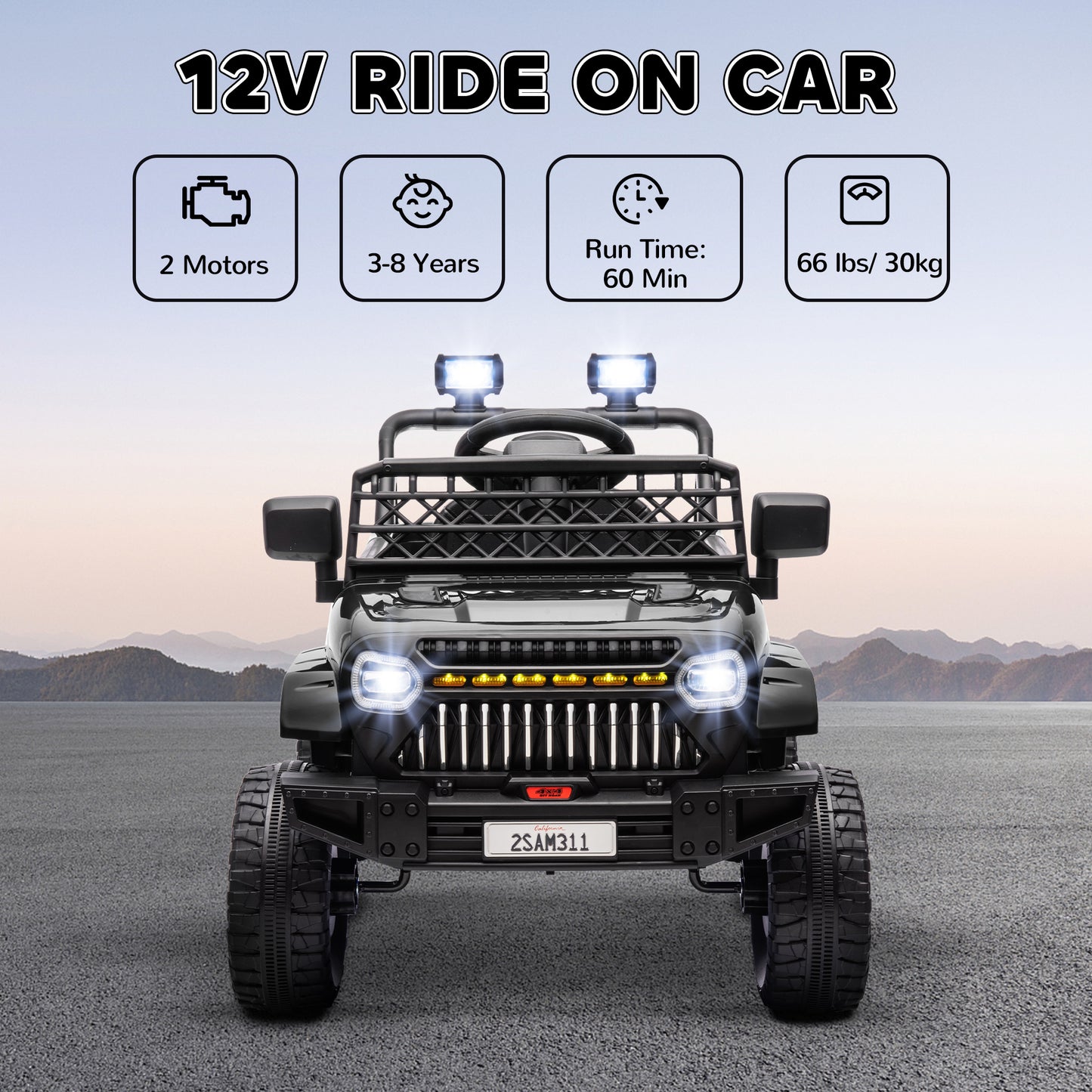 Camion électrique 12V télécommandé pour enfants avec suspension