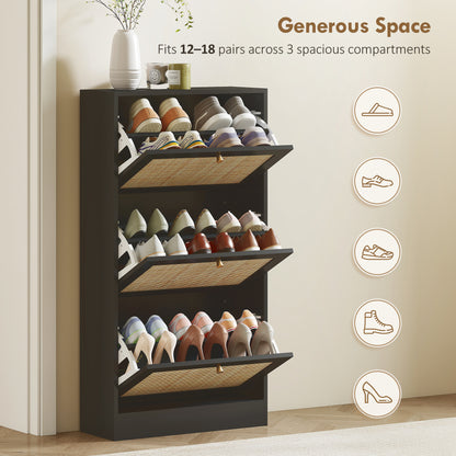 Armoire à chaussures rotin 3 tiroirs 18 paires