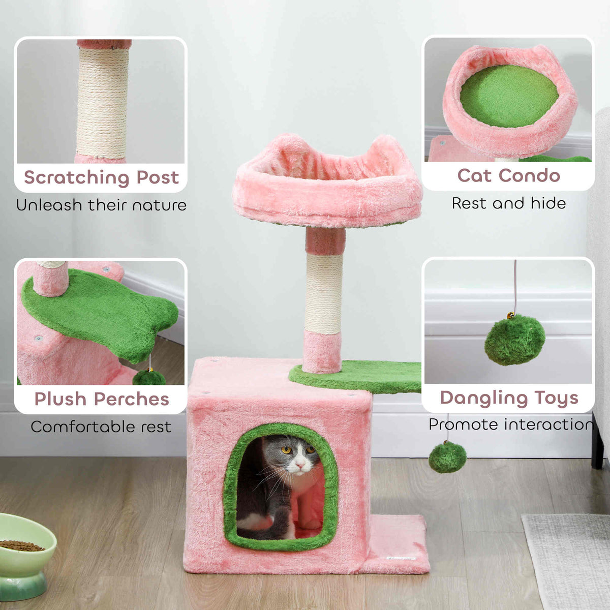 Tour à Chat 71 cm avec Lit Douillet — Rose