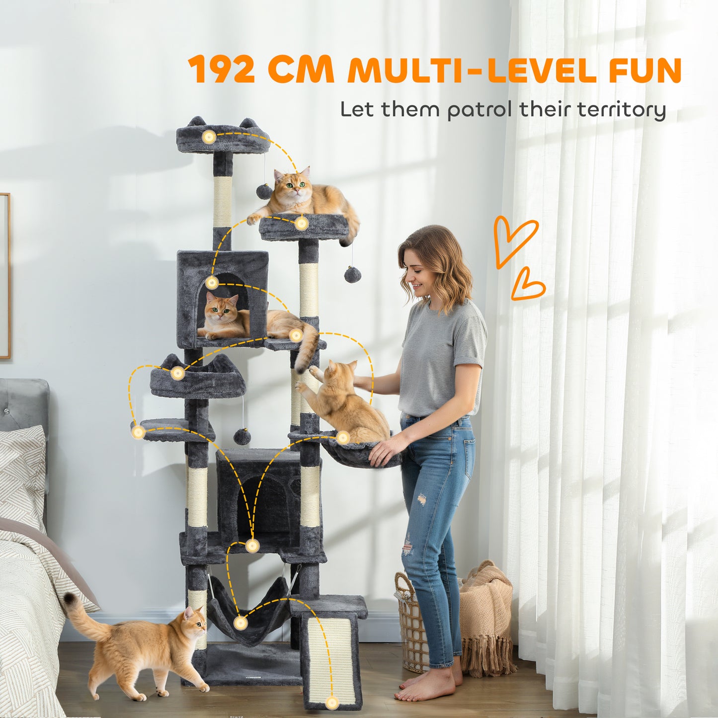 Arbre à chat multi-niveaux 192 cm avec 8 griffoirs