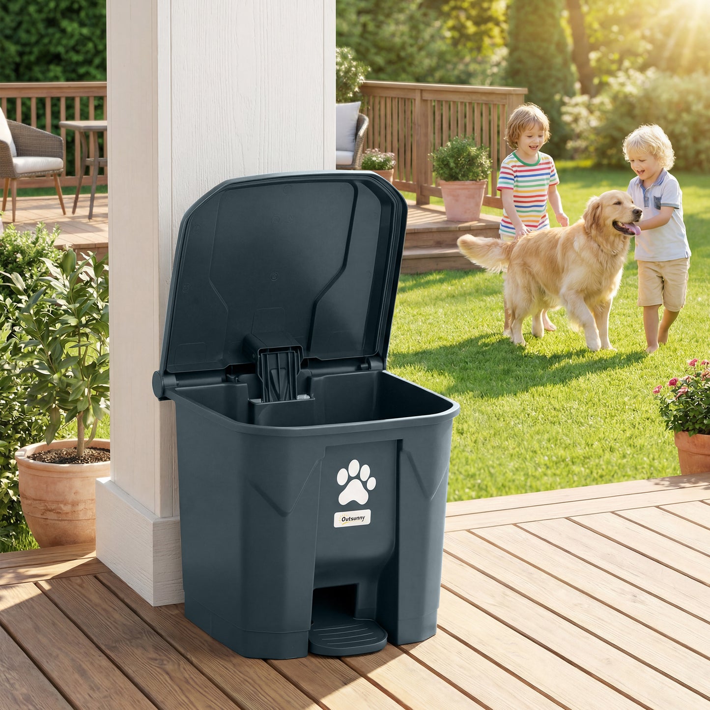 Poubelle extérieure à pédale pour déchets d'animaux 30 L