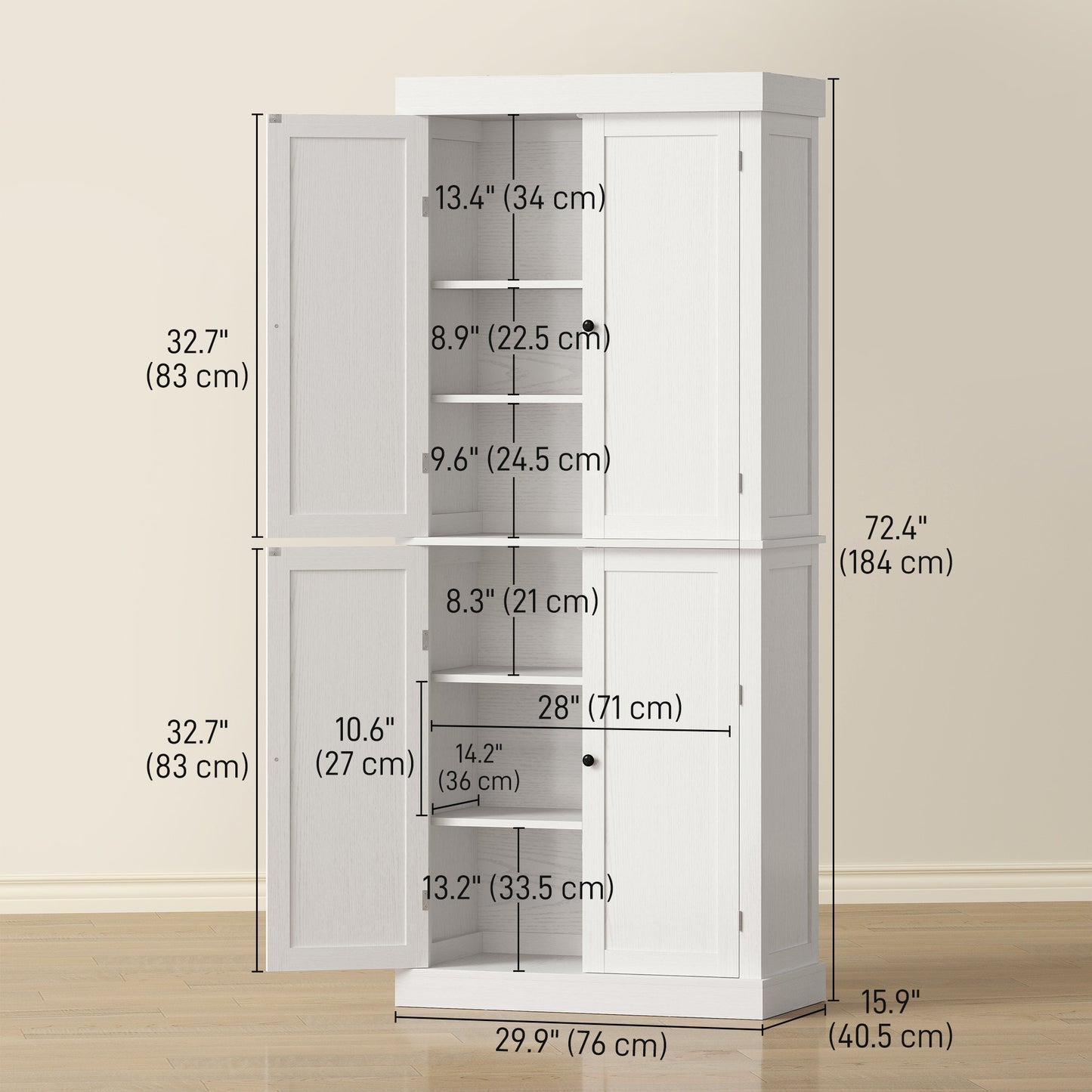 Garde-manger cuisine 184cm 4 portes 6 tablettes