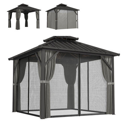 Gazébo Outsunny 3x3m Toit Dur Acier Galvanisé Cadre Aluminium Gris Foncé