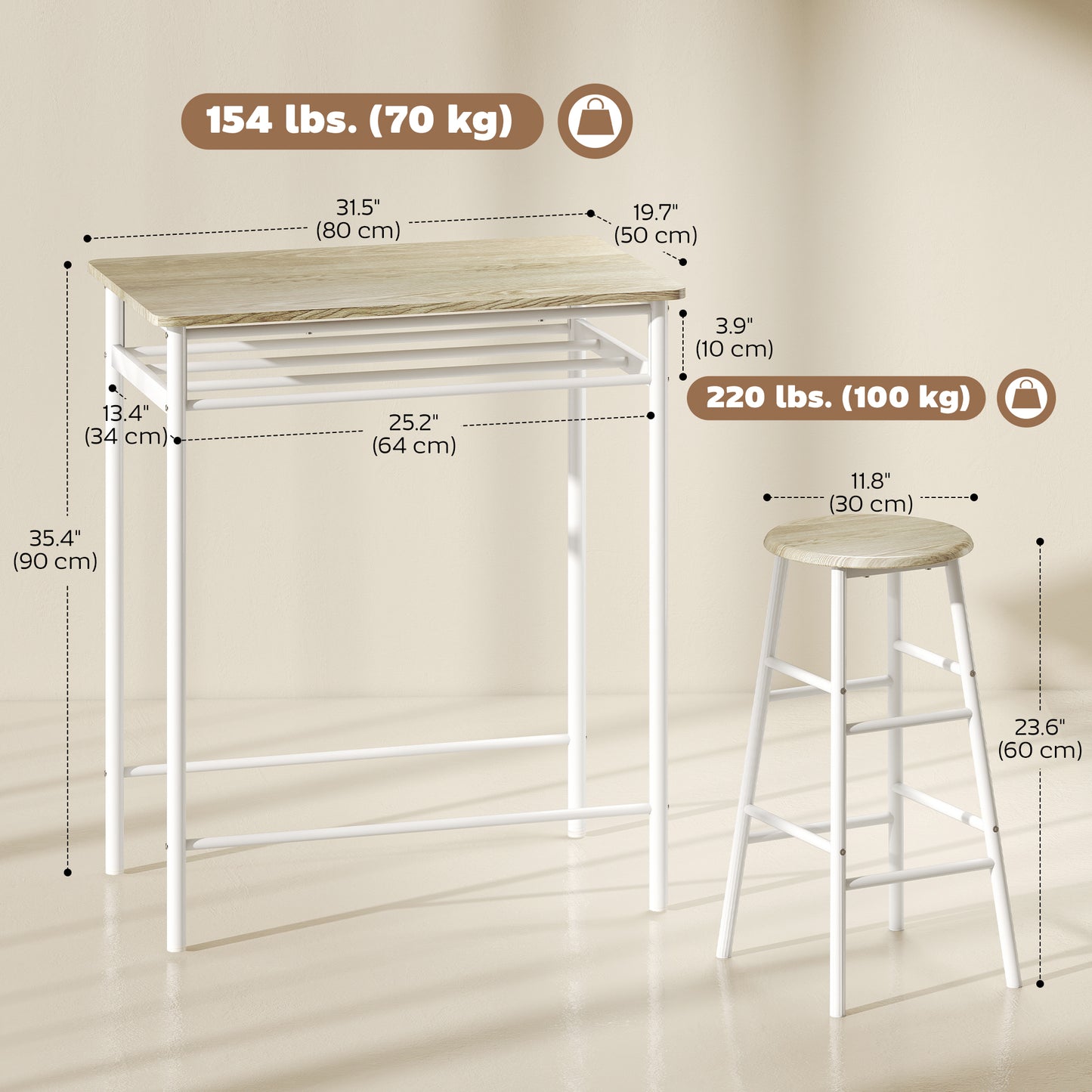 Ensemble comptoir 3 pièces avec table et tabourets