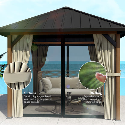 Gazebo toit rigide 3x3m métal galvanisé rideaux moustiquaire