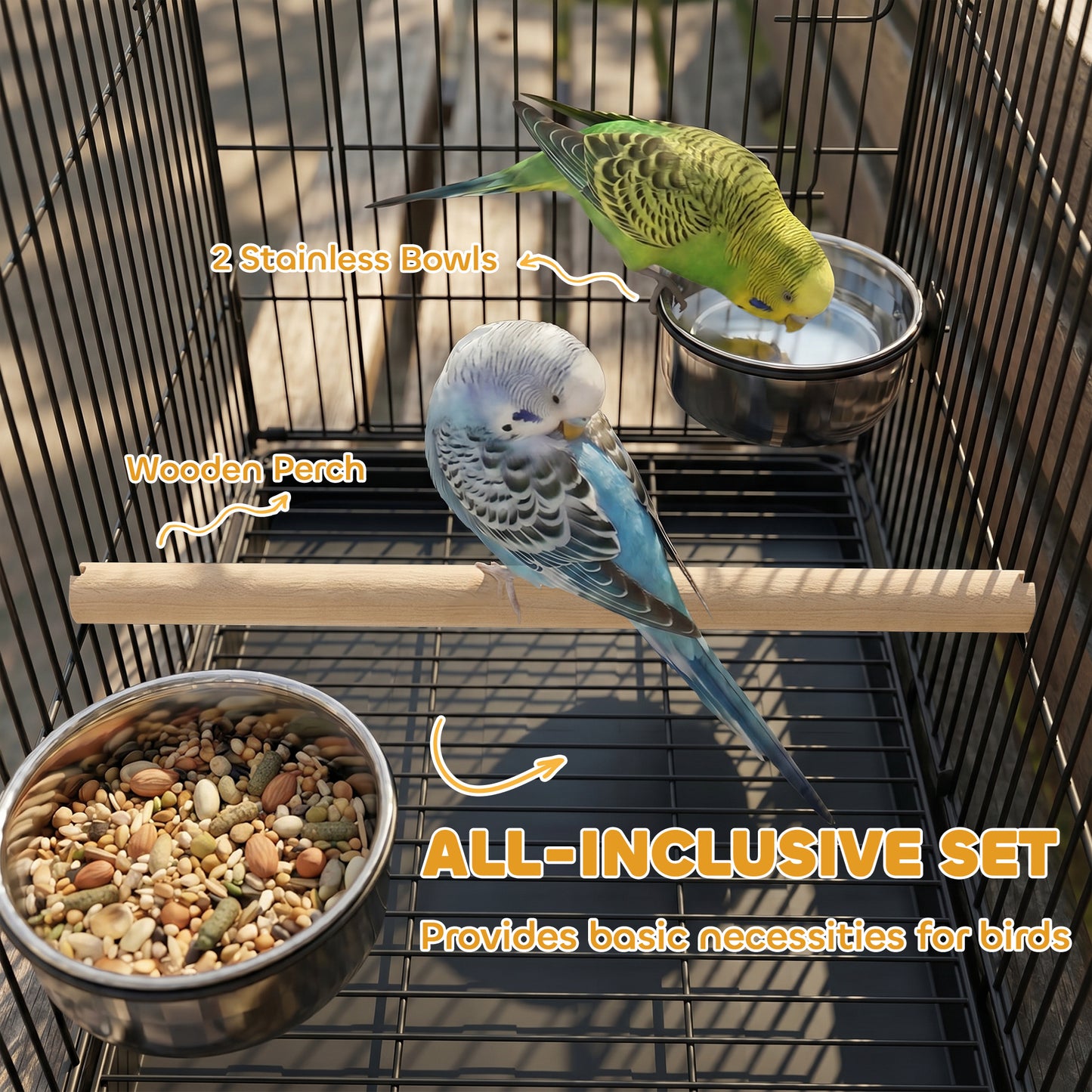 Cage à oiseaux portable avec plateau coulissant et perchoir