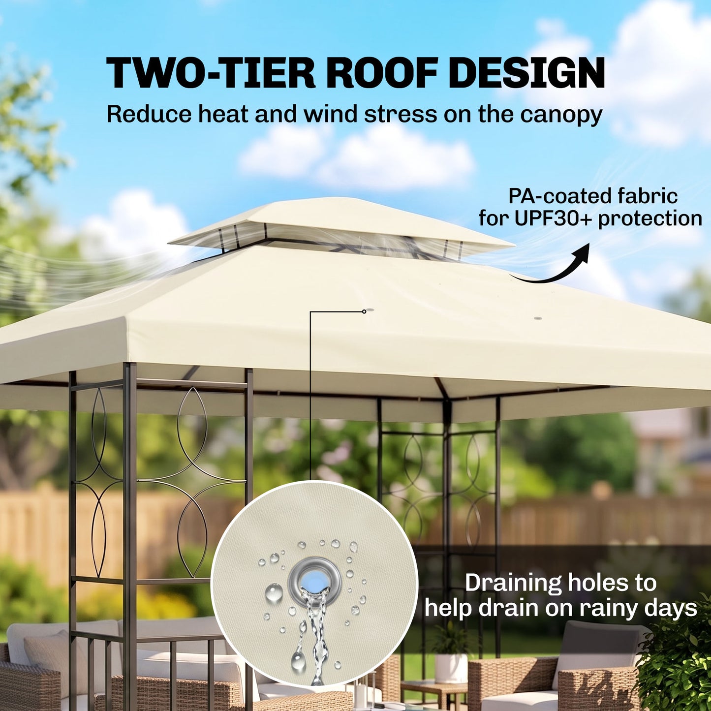 Gazebo acier double toit ventilé 10x13pi