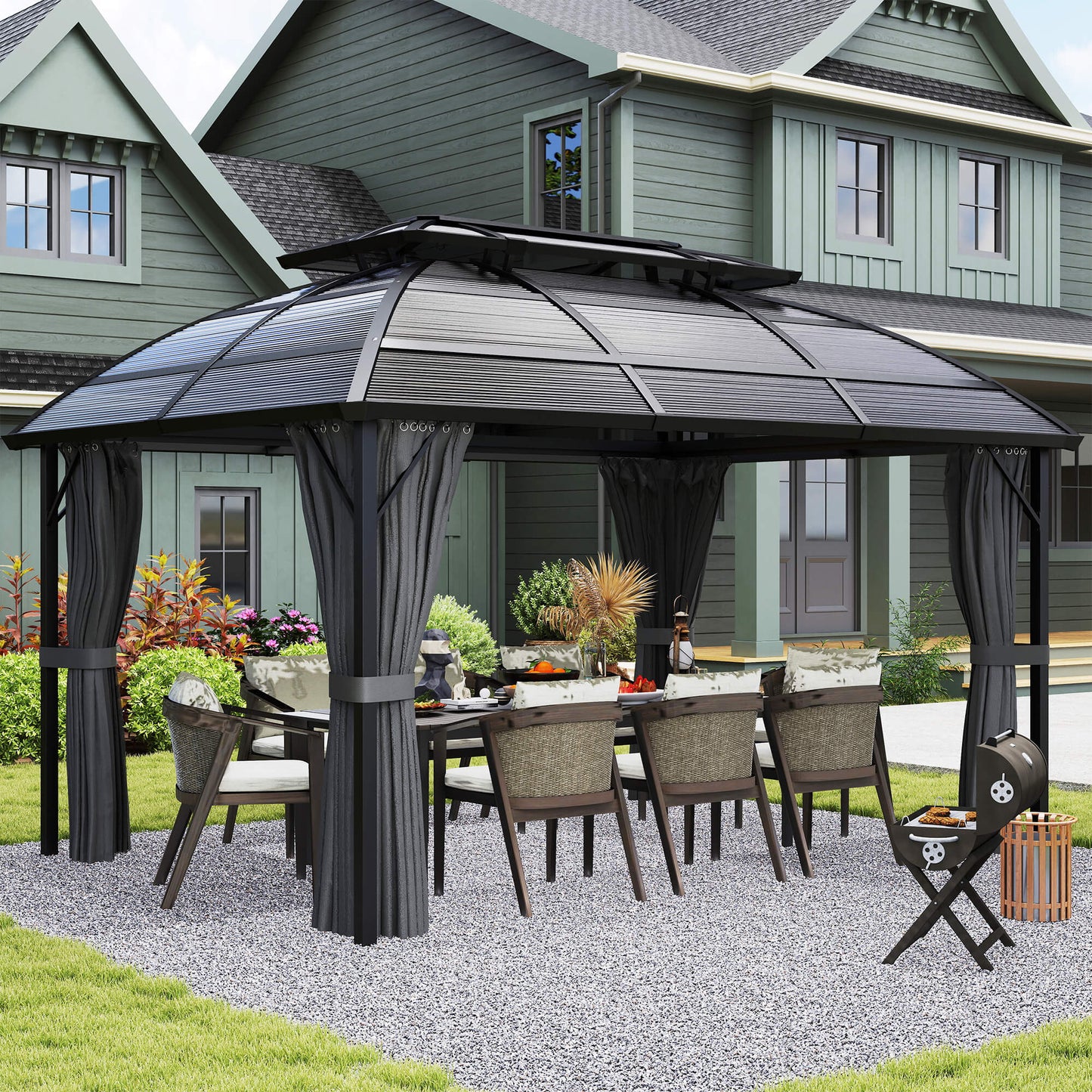 Gazebo de jardin double toit polycarbonate cadre aluminium