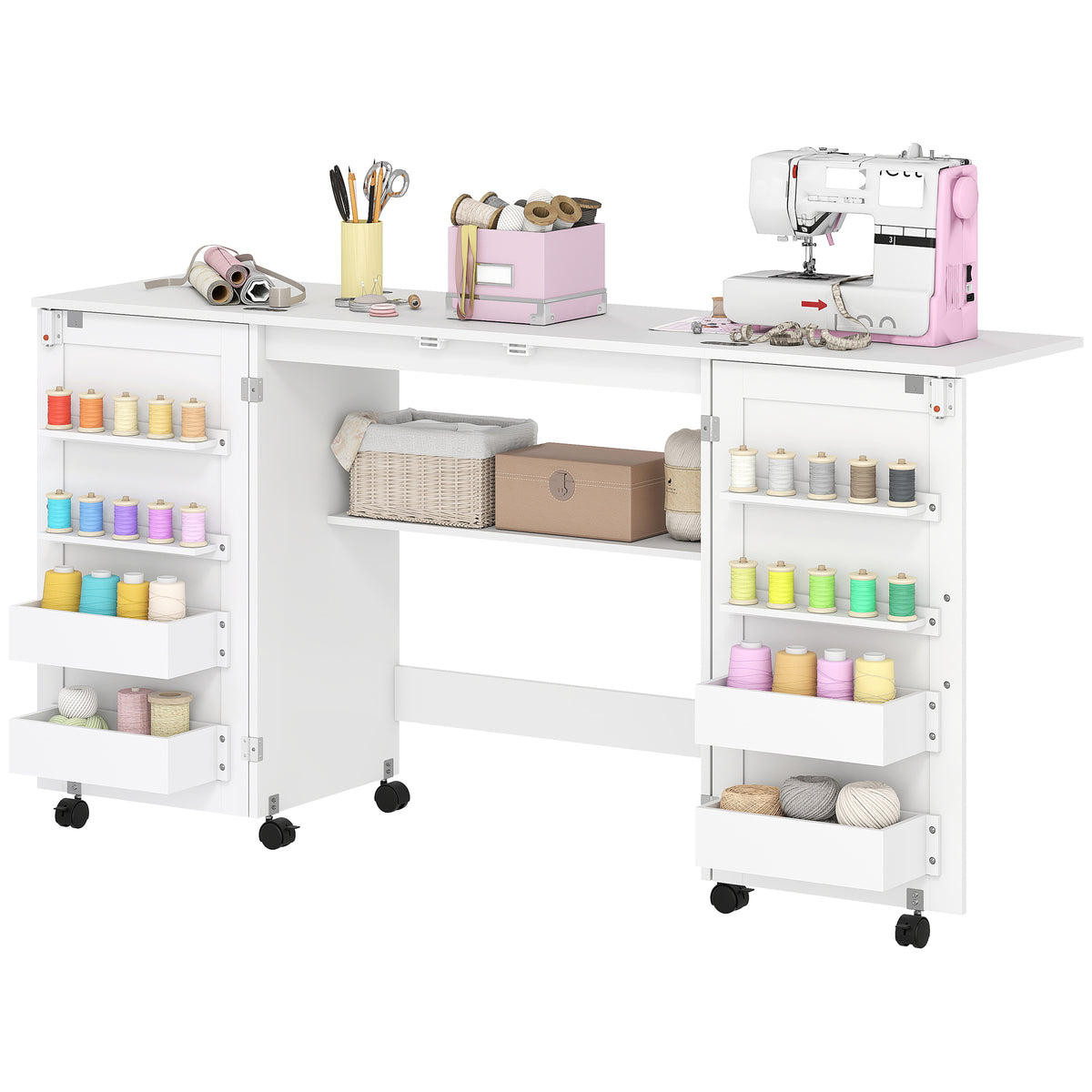 Table à coudre pliante avec rangement magnétique