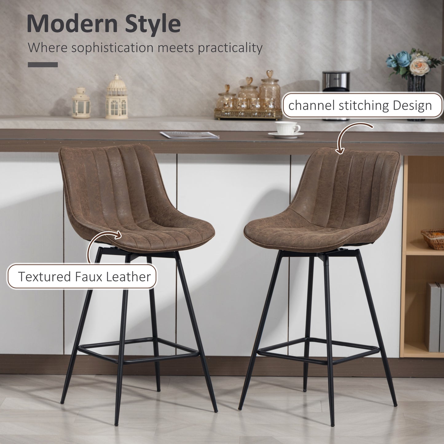 Tabourets de bar pivotants avec dossier et repose-pieds
