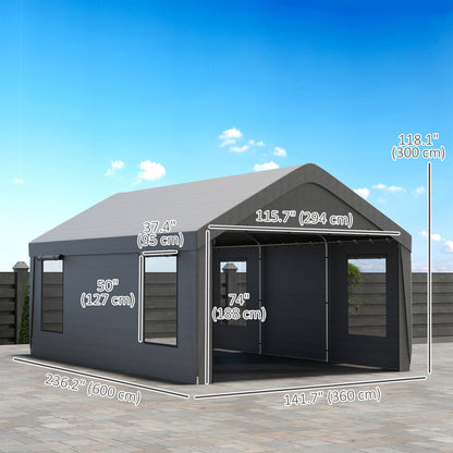 Abri auto 12x20 portes roulantes fenêtres amovibles