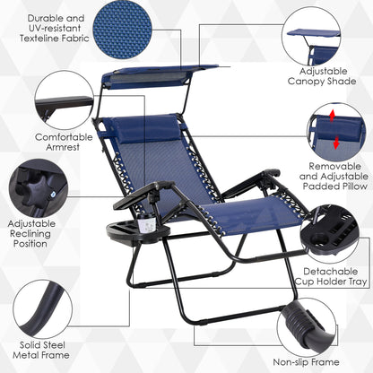 Chaise longue zéro gravité pliable avec auvent