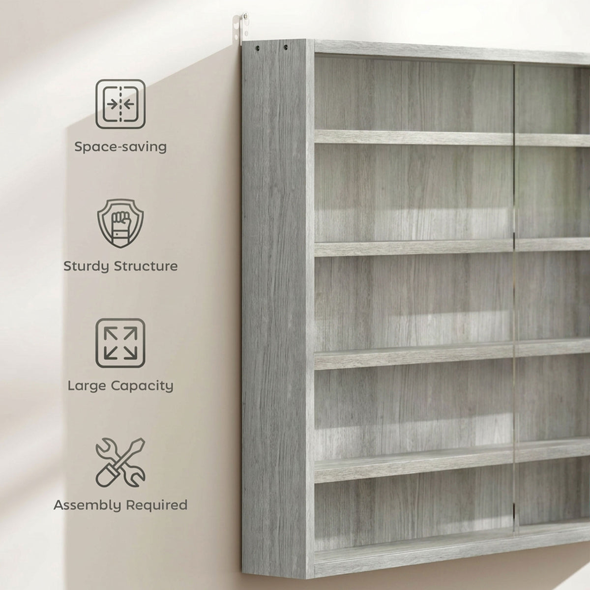 Vitrine murale 5 tablettes avec 2 portes en verre