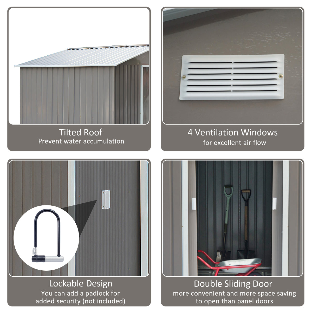 Abri de jardin métal 2,7 x 1,9 m — gris