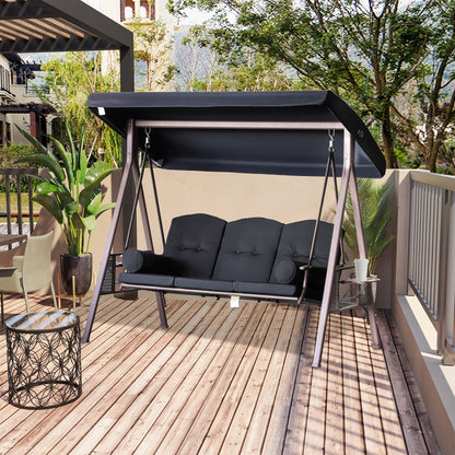 Balançoire de patio 3 places avec auvent et plateaux latéraux