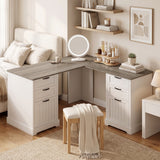 Bureau en L avec prises et six tiroirs