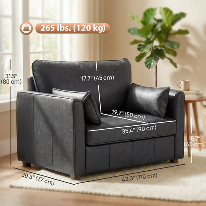 Fauteuil accent cuir PU siège large avec coussins