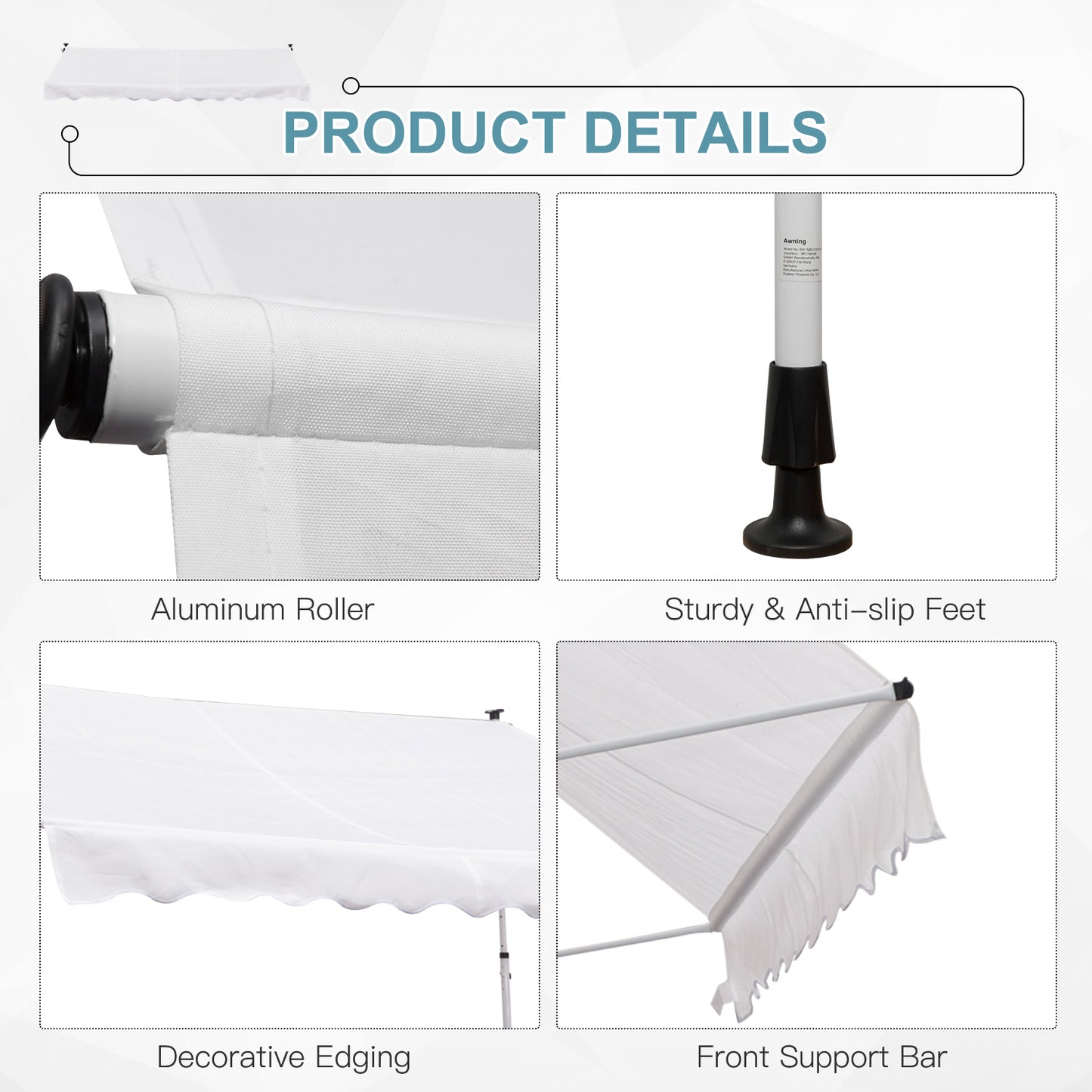 Store rétractable manuel patio sol plafond 305x152cm ajustable