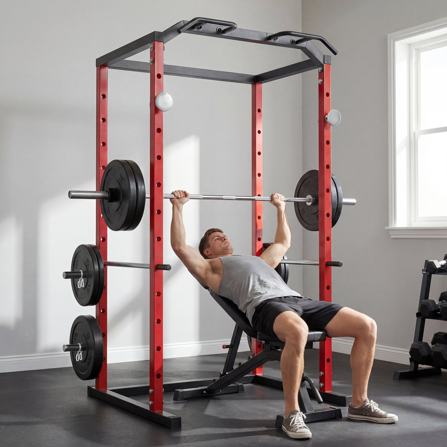 Cage de musculation multifonction avec barre de traction
