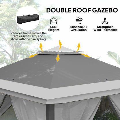 Gazebo pop-up double toit avec moustiquaire 3,35 m x 3,35 m