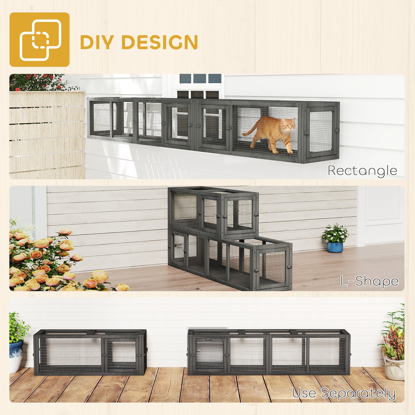 Tunnel pour chat extérieur modulaire 8 portes 249 cm