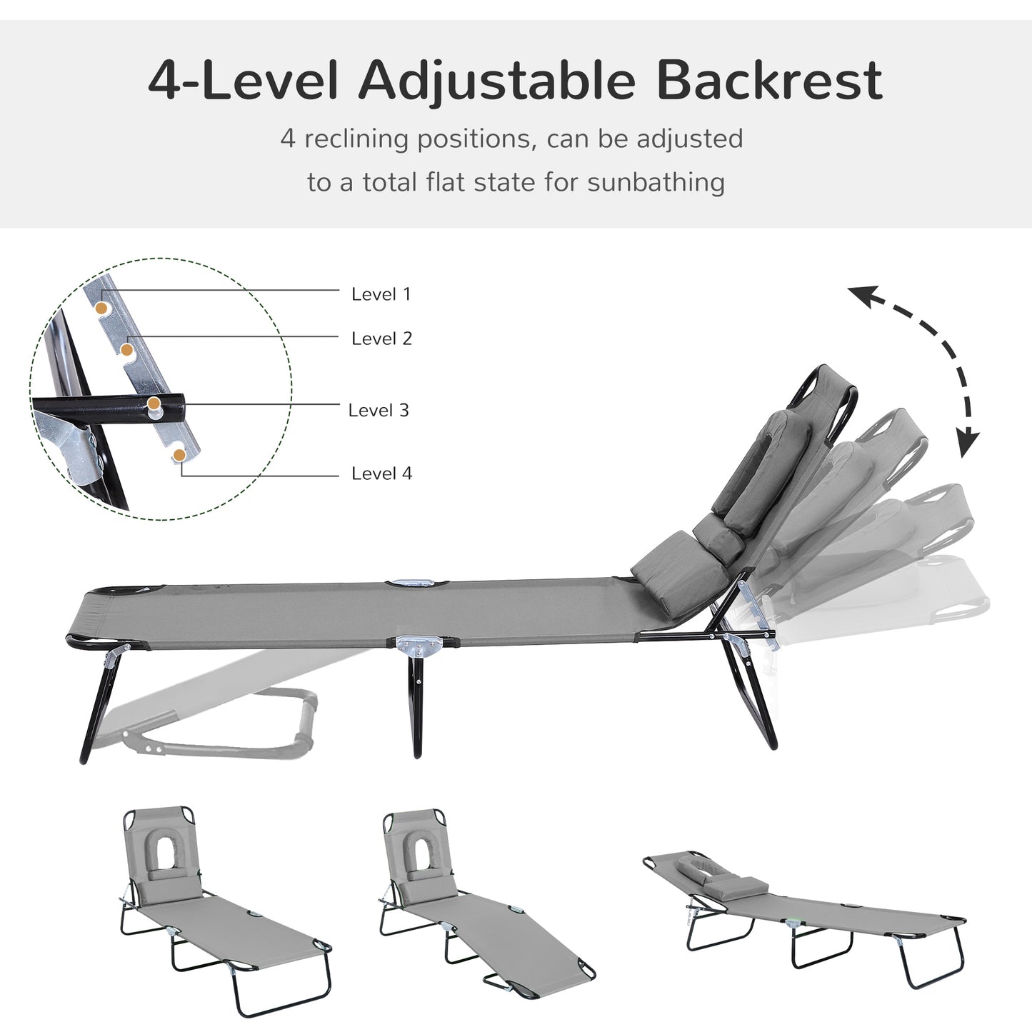 Chaise longue pliante avec trou visage ajustable