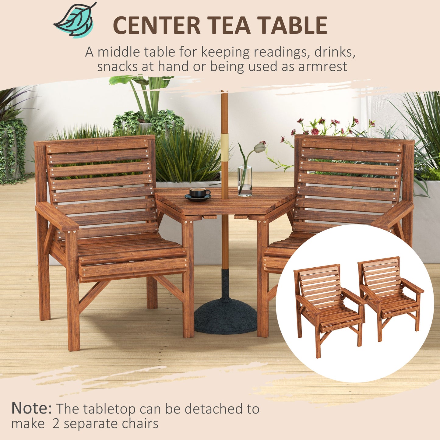 Banc de jardin double avec table centrale — Tan