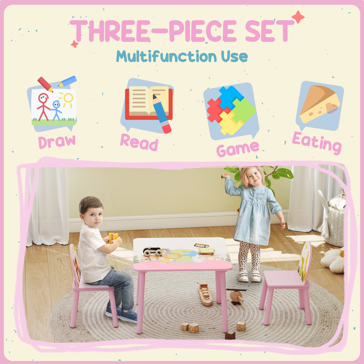 Ensemble table et chaises pour enfants — Lot de 3
